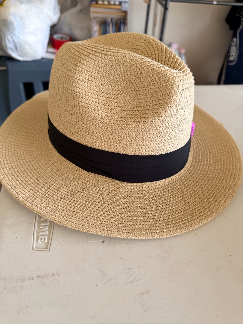 Straw Fedora Hat with Black Band